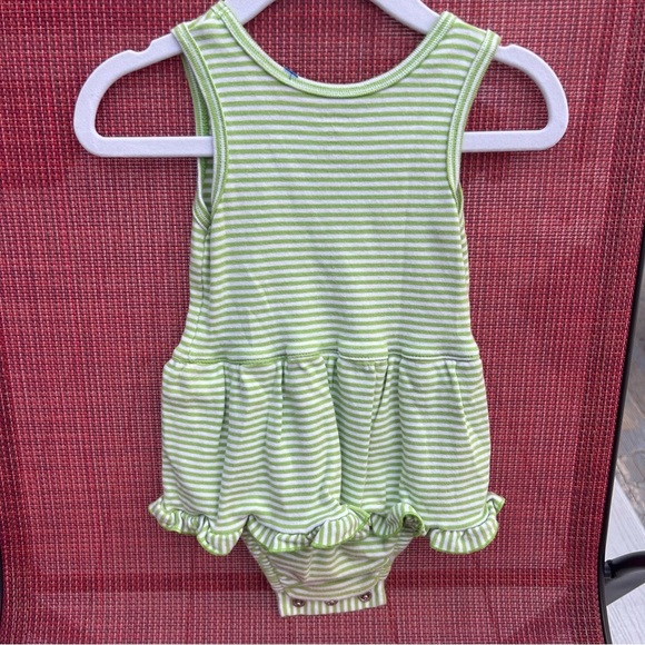 🍭Carters Green Striped Baby Romper with Monkey Design 12 mos - Picture 2 of 5